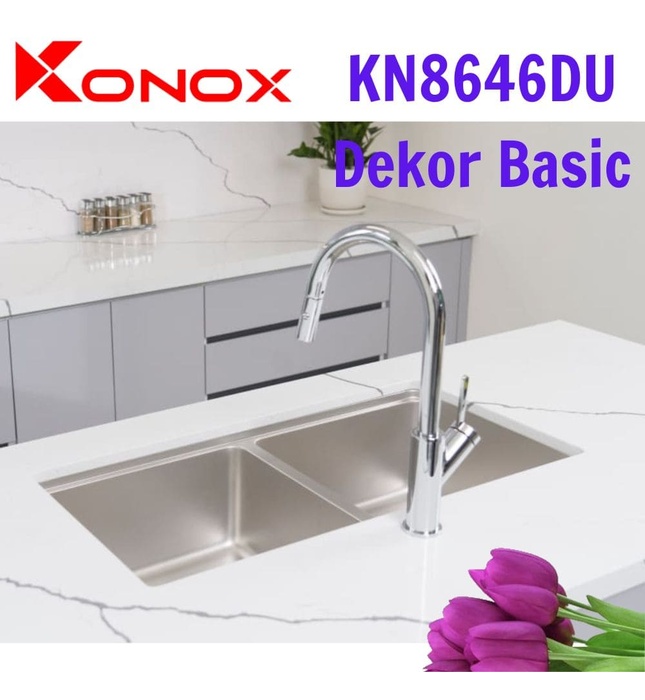 Chậu rửa bát âm 2 hố cân chống xước Konox KN8646DU Dekor Basic
