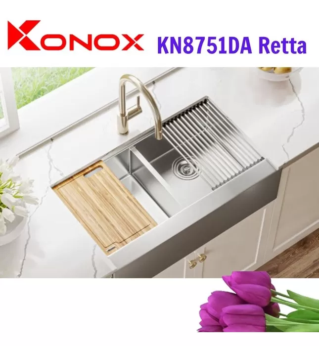 Chậu rửa bát âm đúc 2 hố cân Konox KN8751DA Retta