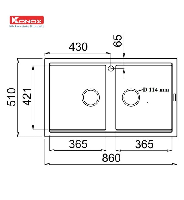 Chậu rửa bát đá 2 hố cân Konox Phoenix 860 White Silver Italy