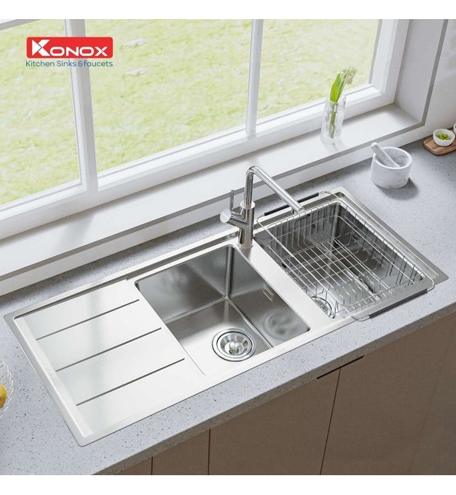 Chậu rửa bát âm 2 hố 1 bàn trái phải Konox Beta 1160 Thổ Nhĩ Kỳ