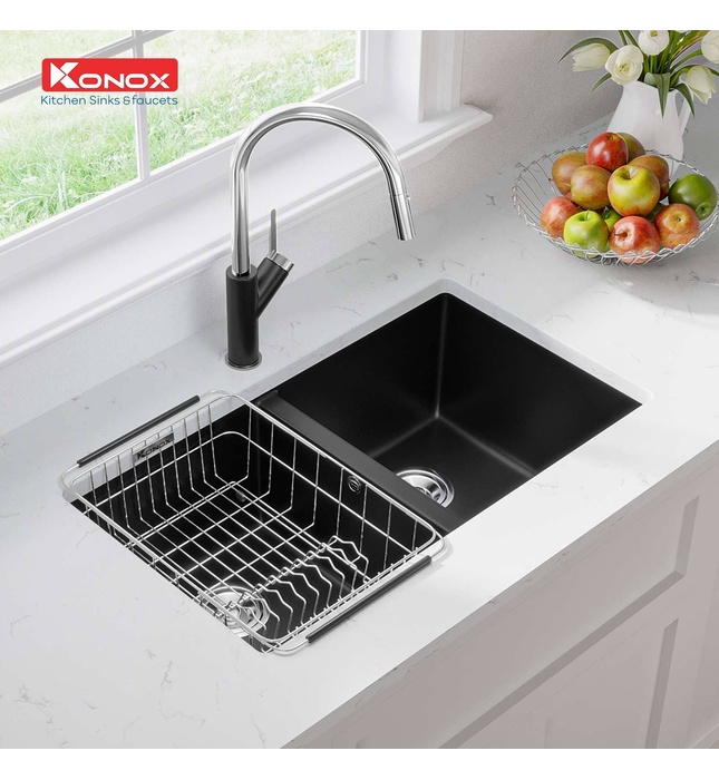 Chậu rửa bát đá âm bàn Konox Veloci 760D Black Đen Italy