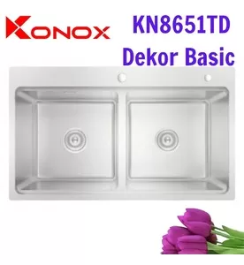 Chậu rửa bát 2 hố cân chống xước Konox KN8651TD Dekor Basic