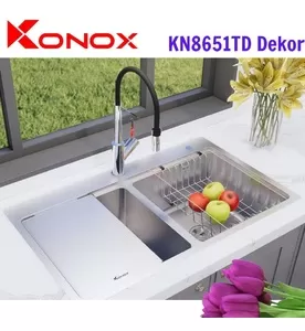 Chậu rửa bát 2 hố cân chống xước Konox KN8651TD Dekor Full
