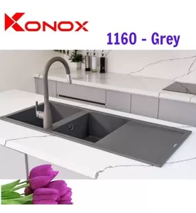 Chậu rửa bát đá 2 hố 1 bàn Konox Livello Smart 1160 Grey Italy