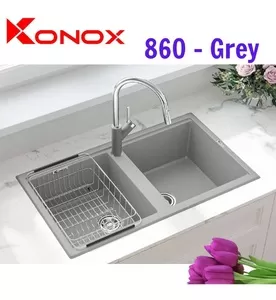 Chậu rửa bát đá 2 hố cân Konox Phoenix Smart 860 Grey Italy