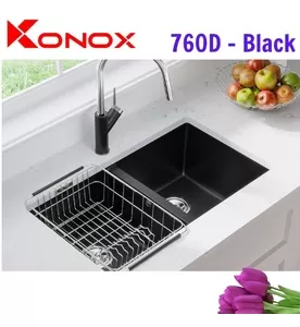 Chậu rửa bát đá âm bàn Konox Veloci 760D Black Đen Italy