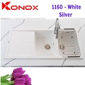 Chậu rửa bát đá 2 hố 1 bàn Konox Livello Smart 1160 White Silver Italy