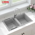 Chậu rửa bát đá 2 hố cân Konox Phoenix 860 Grey Xám Italy