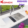 Chậu rửa bát âm 2 hố cân chống xước Konox KN8646DU Dekor Full
