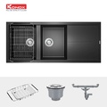 Chậu rửa bát đá 2 hố 1 bàn Konox Livello Smart 1160 Black Italy