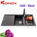 Chậu rửa bát đá 2 hố 1 bàn Konox Livello Smart 1160 Black Italy