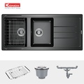 Chậu rửa bát đã 2 hố 1 bàn trái phải Konox Phoenix 1160 Black Italy