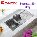 Chậu rửa bát đá 2 hố 1 bàn trái phải Konox Phoenix 1160 Grey Italy