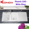 Chậu rửa bát đá 2 hố cân Konox Phoenix 1160 White Silver Italy
