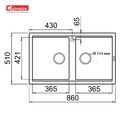 Chậu rửa bát đá 2 hố cân Konox Phoenix 860 Black Đen Italy