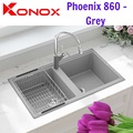 Chậu rửa bát đá 2 hố cân Konox Phoenix 860 Grey Xám Italy