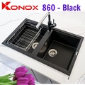 Chậu rửa bát đá 2 hố cân Konox Phoenix Smart 860 Black Đen Italy