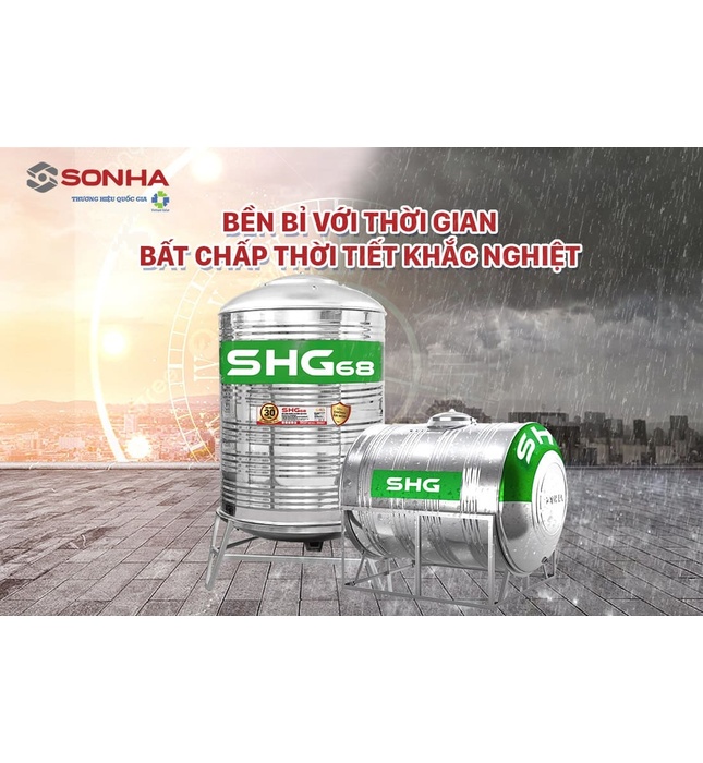 Bồn nước Lộc Phát Inox 445NF Sơn Hà Xanh 2500L nằm SHG68 2500N F1380