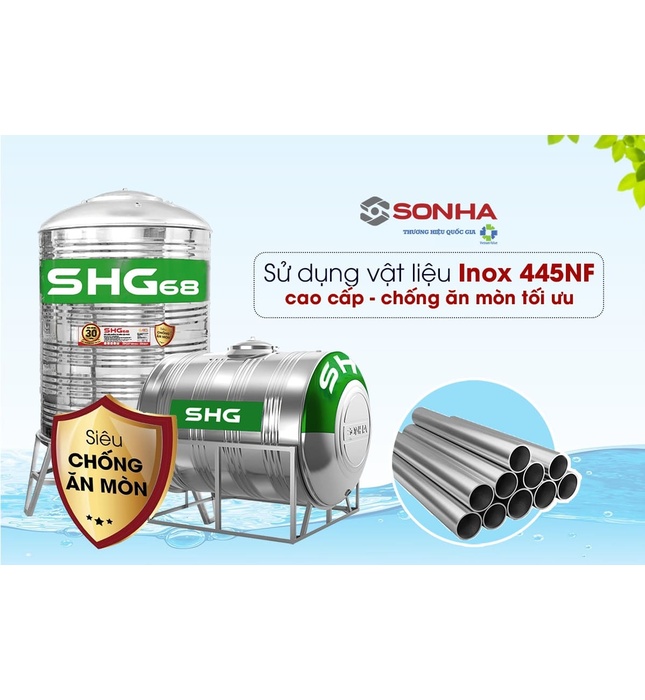 Bồn nước Lộc Phát Inox 445NF Sơn Hà Xanh 5000L đứng SHG68 5000D F1420