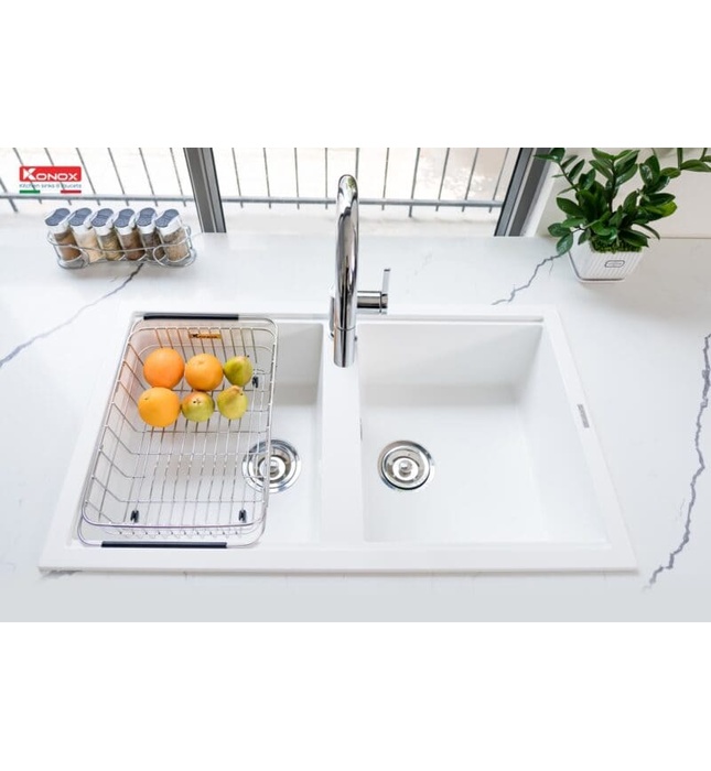 Vòi rửa bát nóng lạnh dây rút Konox Artan Rose Gold