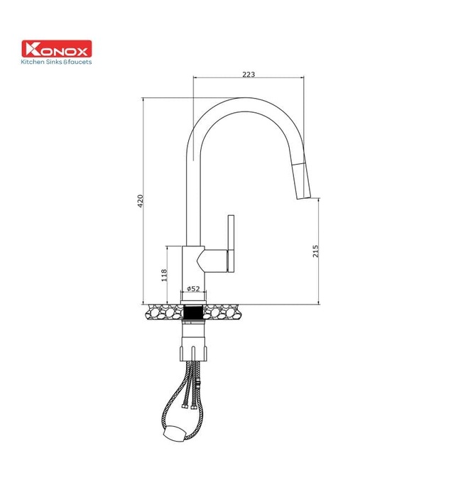 Vòi rửa bát nóng lạnh dây rút Konox Alto Black