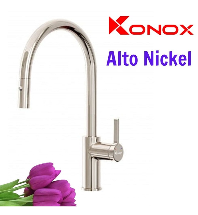 Vòi rửa bát nóng lạnh dây rút Konox Alto Nickel