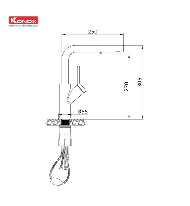 Vòi rửa bát nóng lạnh dây rút Konox Artan Rose Gold