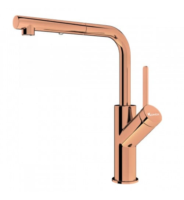 Vòi rửa bát nóng lạnh dây rút Konox Artan Rose Gold