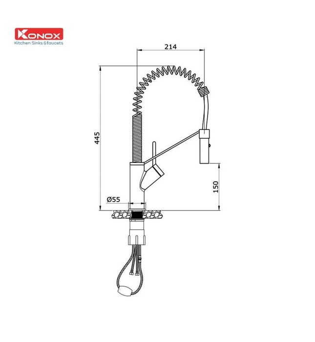 Vòi rửa bát nóng lạnh dây rút Konox Gusta
