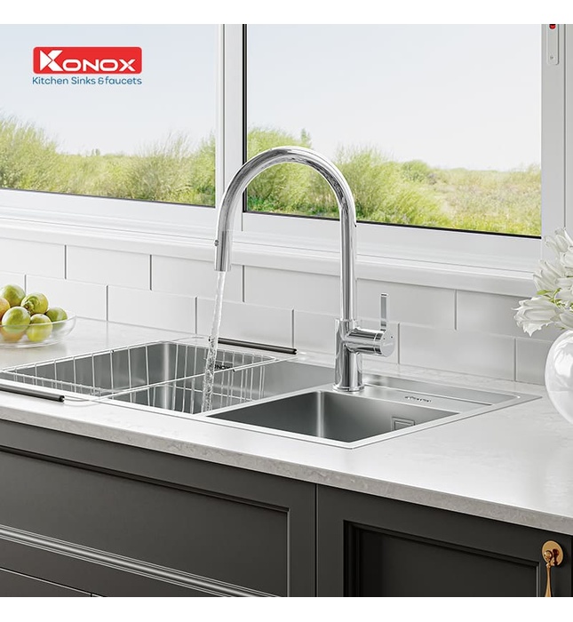 Vòi rửa bát nóng lạnh dây rút Konox Alto Chrome