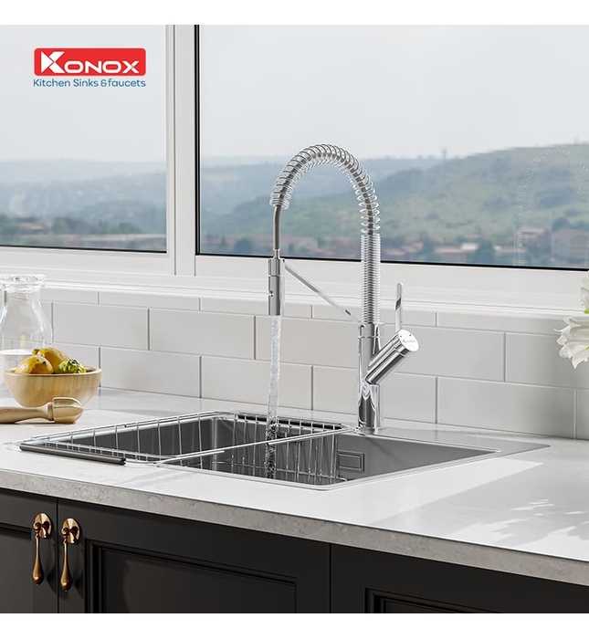 Vòi rửa bát nóng lạnh dây rút Konox Gusta