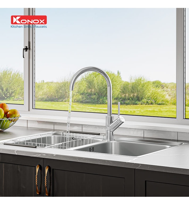 Vòi rửa bát nóng lạnh cần cứng Konox Modo Chrome