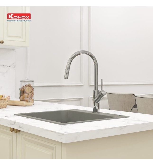 Vòi rửa bát nóng lạnh dây rút Konox Ponte Chrome