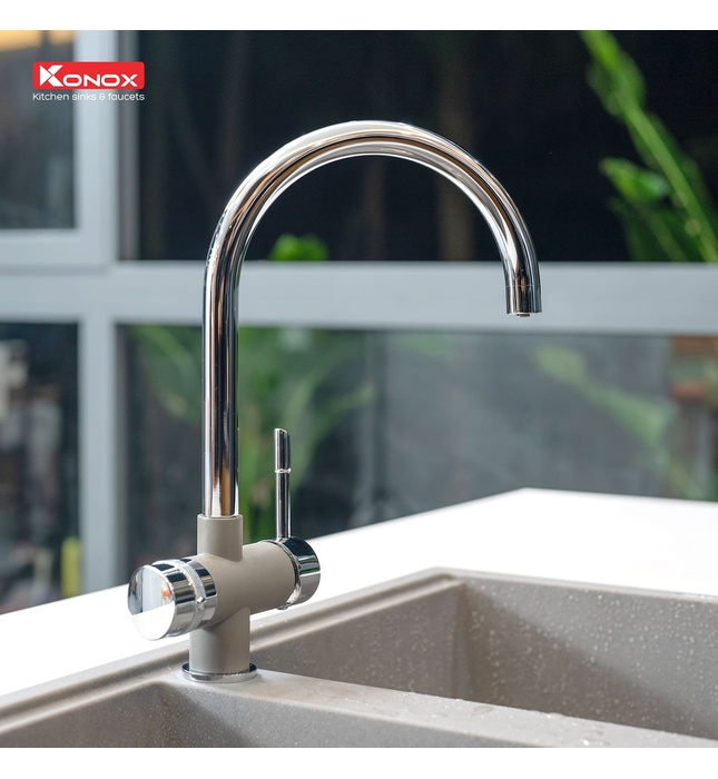 Vòi rửa bát 3 đường nước Konox Trim-Water Grey