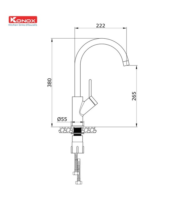 Vòi rửa bát nóng lạnh cần cứng Konox Modo Grey