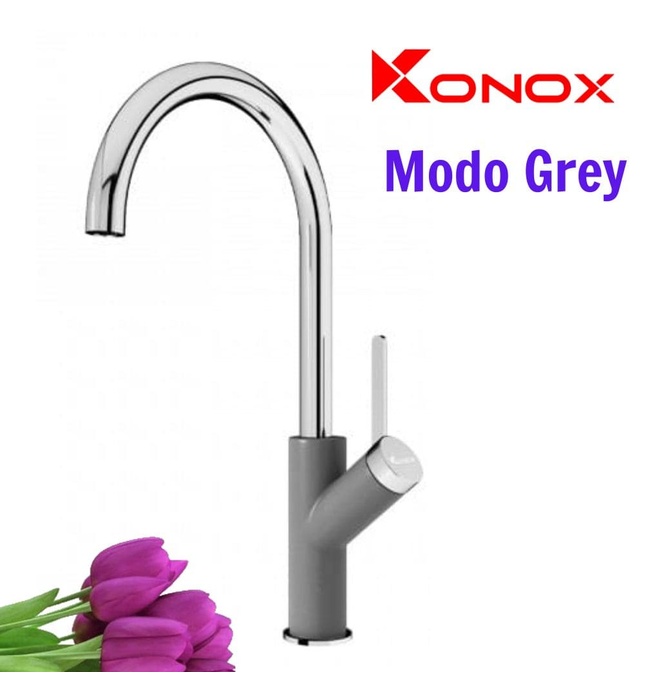 Vòi rửa bát nóng lạnh cần cứng Konox Modo Grey