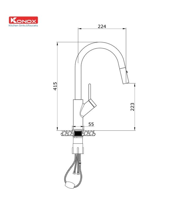 Vòi rửa bát nóng lạnh dây rút Konox Ponte Black