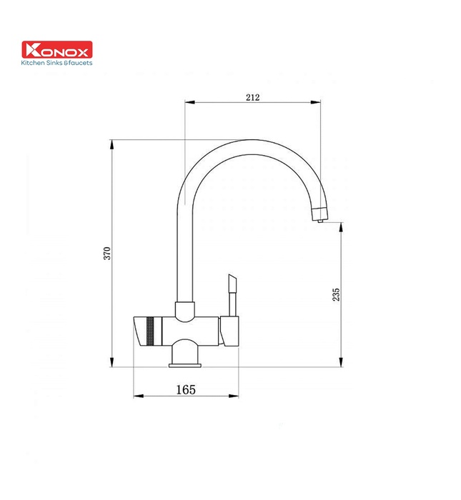 Vòi rửa bát 3 đường nước Konox Trim-Water Grey