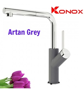 Vòi rửa bát nóng lạnh dây rút Konox Artan Grey