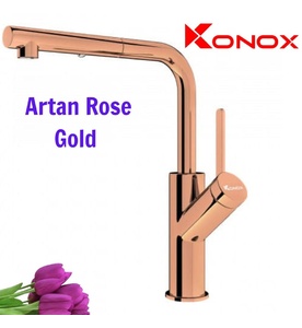 Vòi rửa bát nóng lạnh dây rút Konox Artan Rose Gold