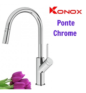 Vòi rửa bát nóng lạnh dây rút Konox Ponte Chrome