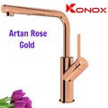 Vòi rửa bát nóng lạnh dây rút Konox Artan Rose Gold