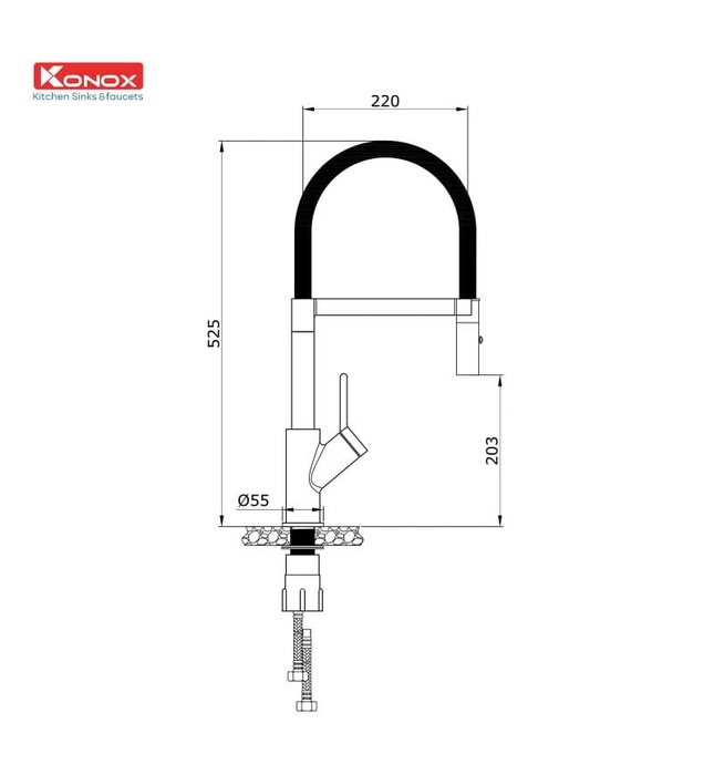 Vòi rửa bát nóng lạnh cần mềm Konox Bian