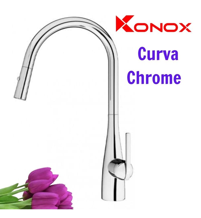 Vòi rửa bát nóng lạnh dây rút Konox Curva Chrome