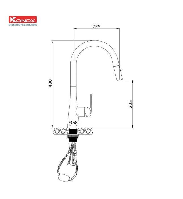 Vòi rửa bát nóng lạnh dây rút Konox Curva Grey