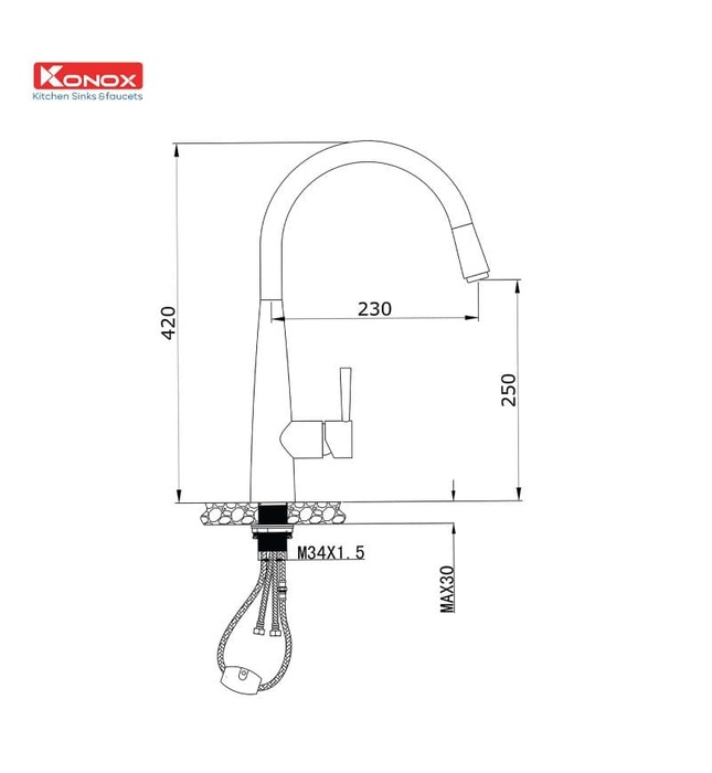 Vòi rửa bát nóng lạnh dây rút màu đen Konox KN1901B