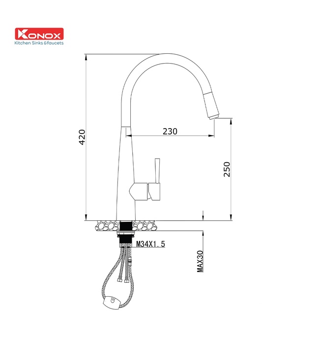 Vòi rửa bát nóng lạnh dây rút Konox KN1901N