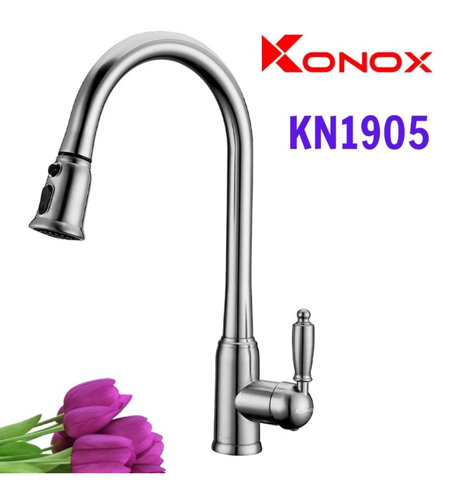 Vòi rửa bát nóng lạnh dây rút Konox KN1905