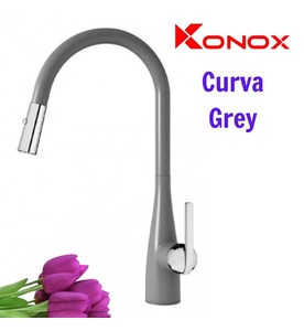 Vòi rửa bát nóng lạnh dây rút Konox Curva Grey