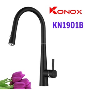 Vòi rửa bát nóng lạnh dây rút màu đen Konox KN1901B